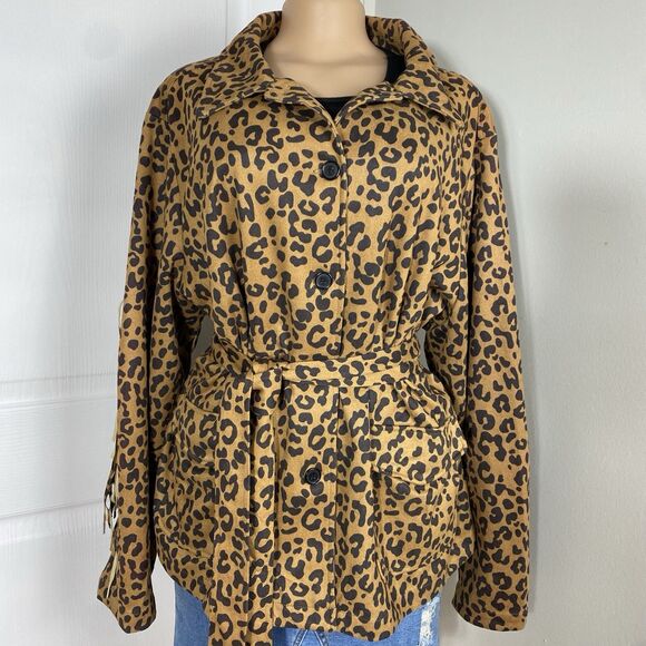 Plus Size Cato leopard jacket womens 22/24W Fringe belt pockets Grunge - Picture 2 of 10